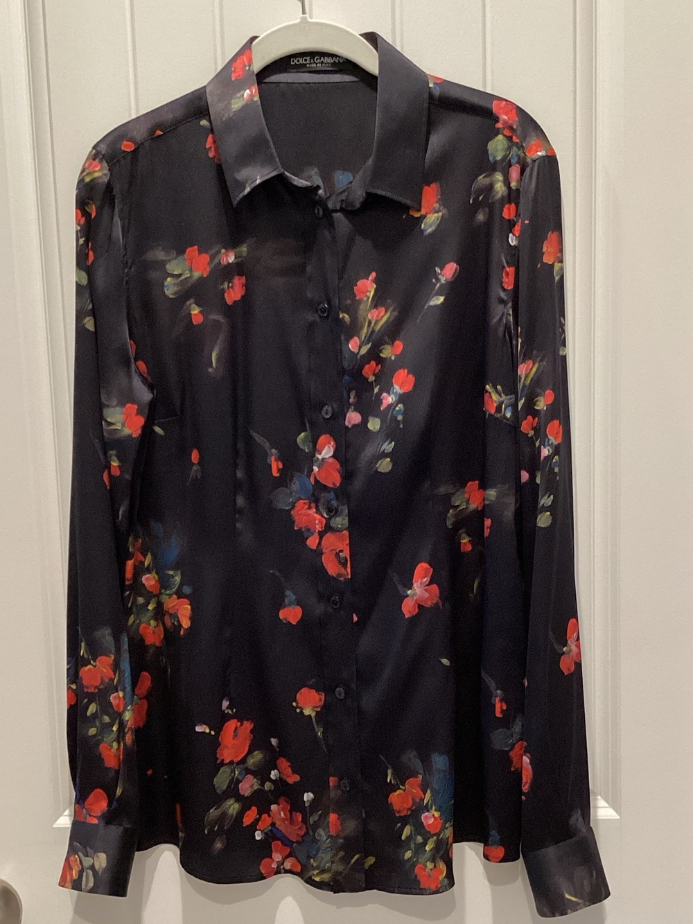 DOLCE & GABBANA| Black Floral Silk Button-Front Shirt